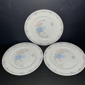 3 Dinner Plates Home Styles Pastel Butterfly Flowers Pink Rose China Dinnerware